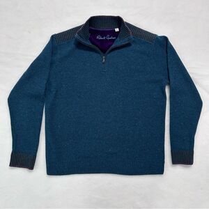 Robert Graham Terzo Wool Sweater Heather Teal 1/4 Zip Quarter Zip Pullover Sz L